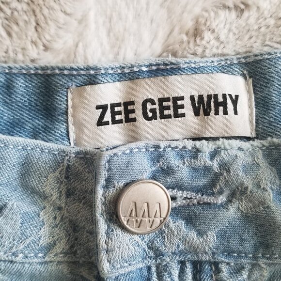 Zee Gee Why Raw Hem White Print Jean Kick Skirt 31 - Picture 4 of 8